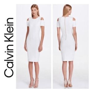 CALVIN KLEIN Women's Cold-Shoulder White Scuba Sheath Dress SIZE 6
